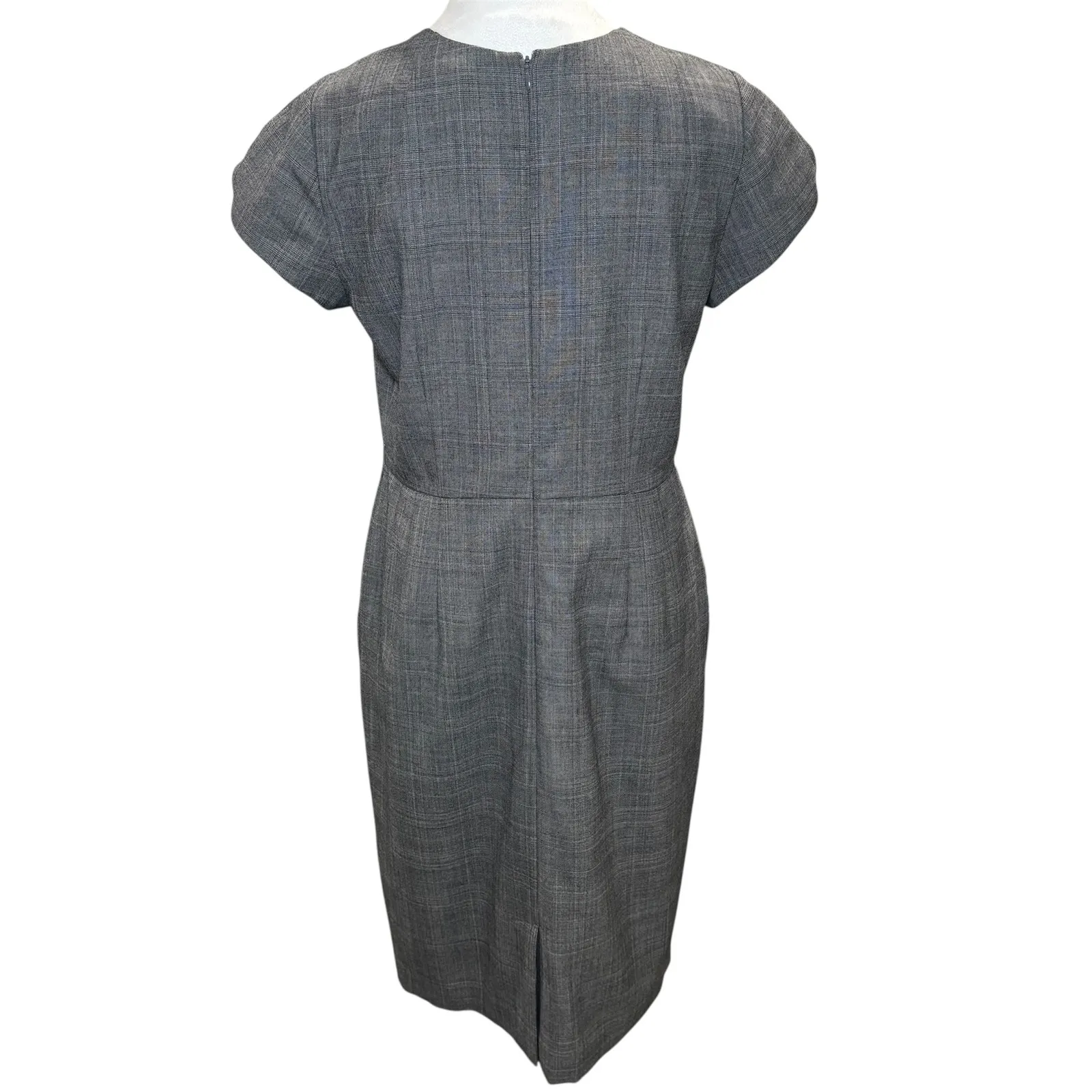 Banana Republic Gray Plaid Sheath Knee Length Dress‎ Women's 12P Petite Wool - Image 3