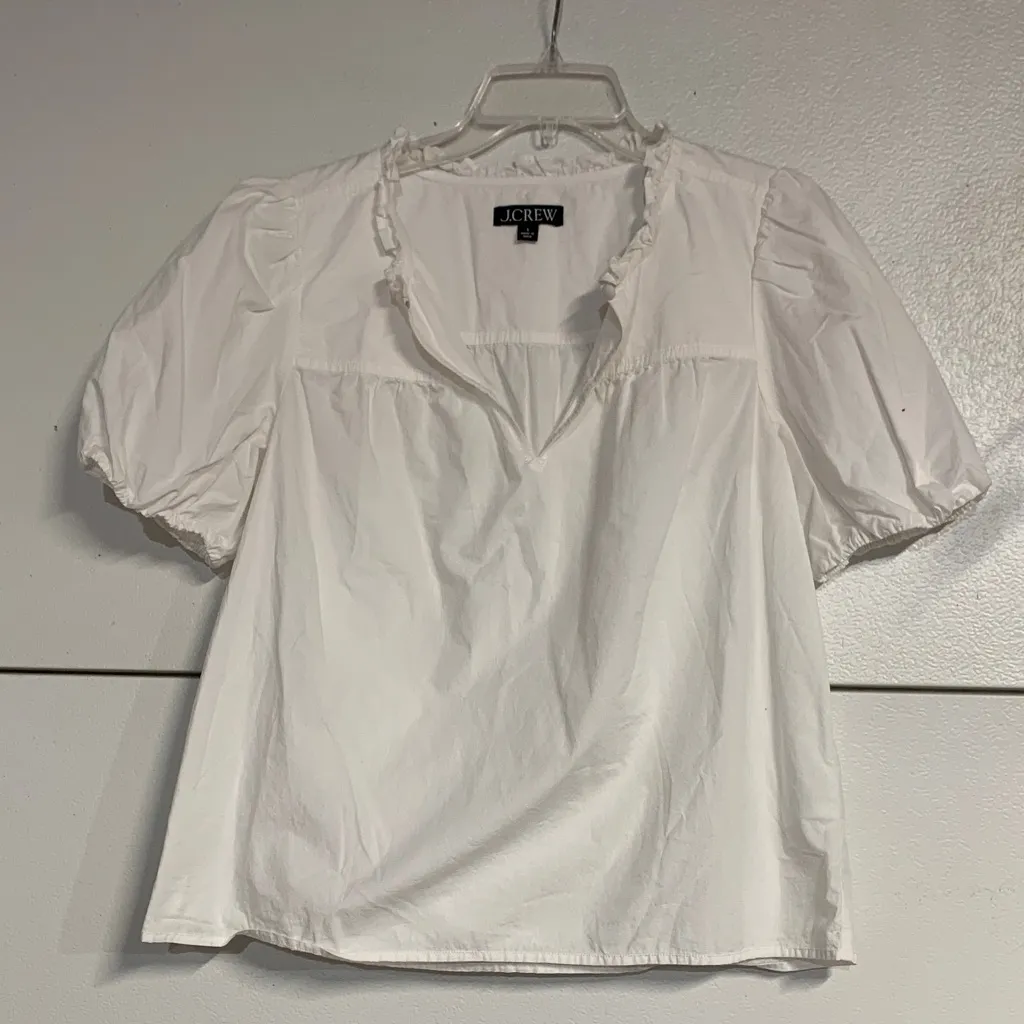 J CREW WOMENS PUFF SLEEVE WHITE SHORT SLEEVE COTTON TOP BLOUSE SMALL BP550 - Image 2