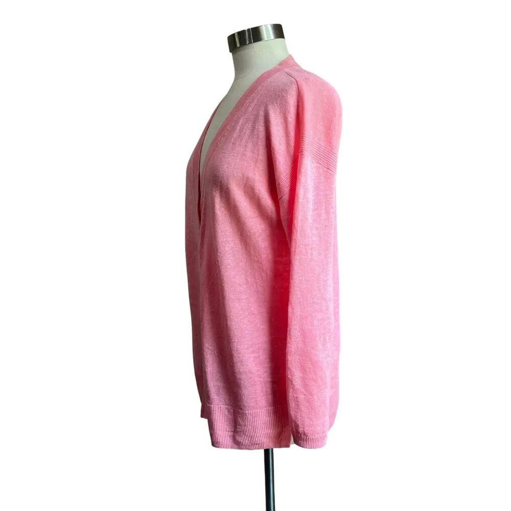 Talbots V Neck Pink Lightweight 100% Linen Sweater Cardigan Sz Small - Image 3