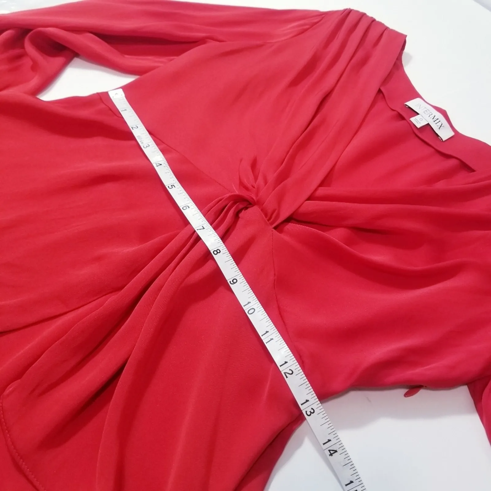 INTERMIX Silk Blend Red Pleated Satin Blouse Long Sleeves - Image 7