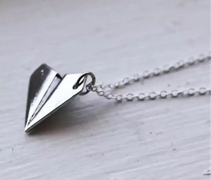 Lovely Paper Airplane Pendant Necklace Gray - Image 3