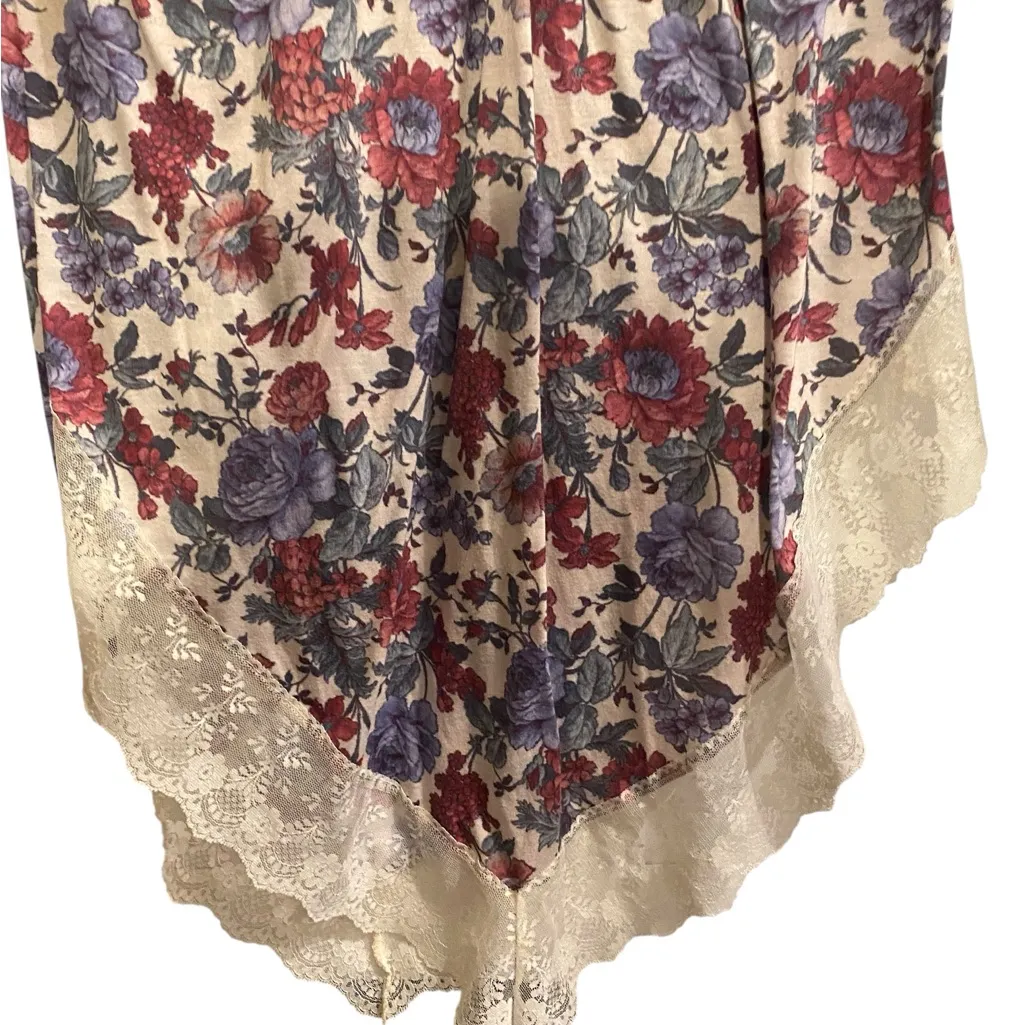 Vintage 90s cream w/ purple & pink Floral Lace Trim night gown / dress Red Size XL - Image 4