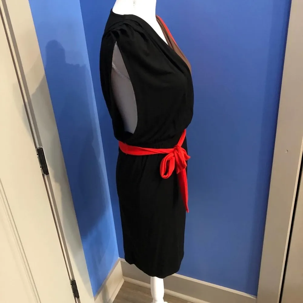 Ella Moss Women's Black Multi Surplice Neck Sprouse Belted Faux Wrap Dress sz XS - Image 3