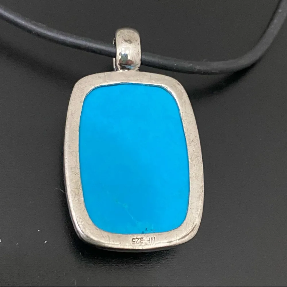 NF 925 Sterling Silver Faceted Pendant Black Rubber Cord 16” Necklace 16g. Blue - Image 9