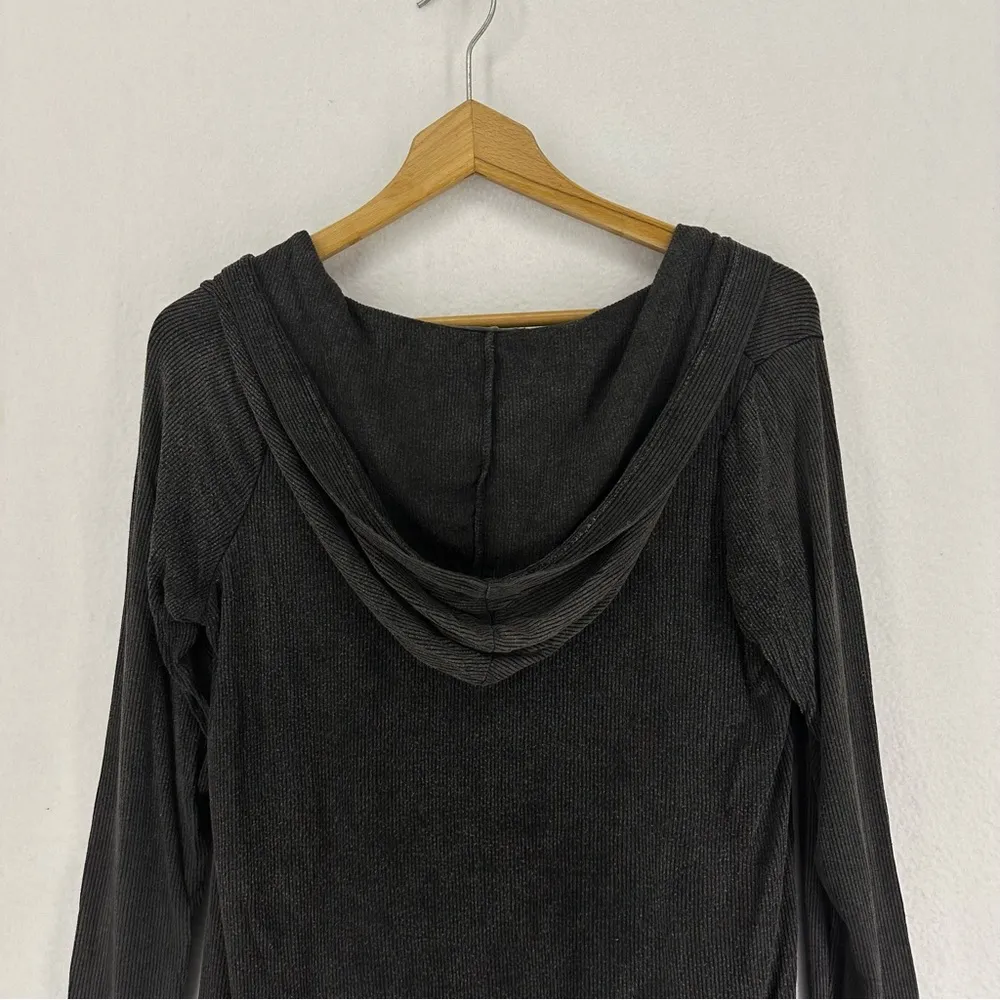 Don’t Ask Why Pullover Hooded Long Sleeve Ribbed V Neck Sweater OS Grey - Image 8