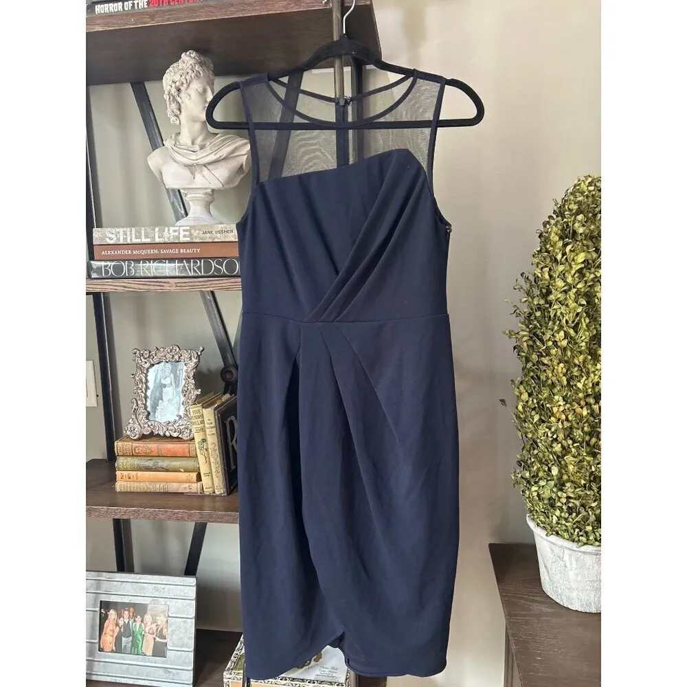 Adrianna Papell Stretch Knit Crepe Draped Illusion Short Faux Wrap Dress Midnigh - Image 5