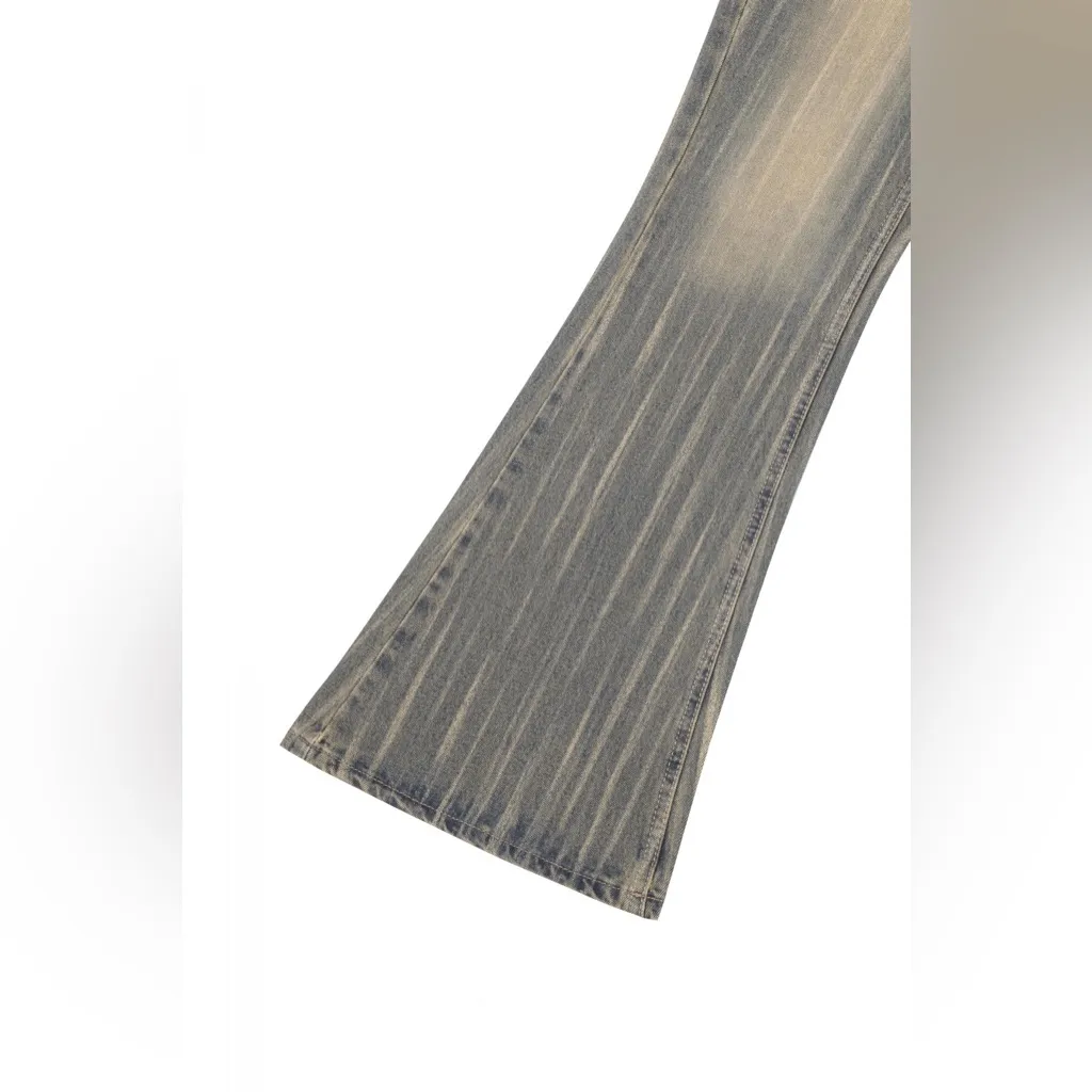 Y2K Vintage Washed Wide Leg Jeans Size Small Flare Striped Kawaii Retro Blue - Image 7