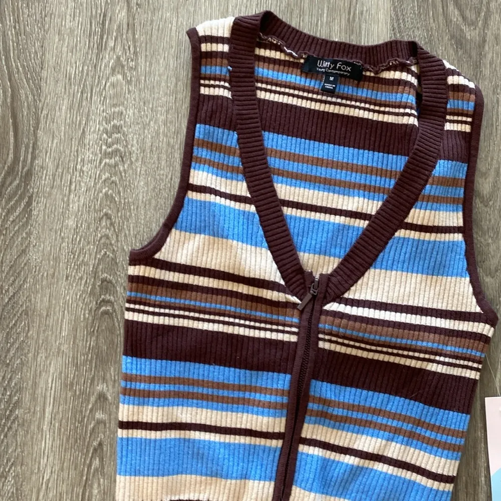 Witty fox ribbed striped y2k sweater tank brown blue medium NEW NWT - Image 2