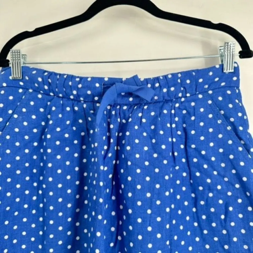 J CREW Mini Skirt Blue White Linen Polka Dot Drawstring Size 8 Pull on Feminine Blue - Image 4