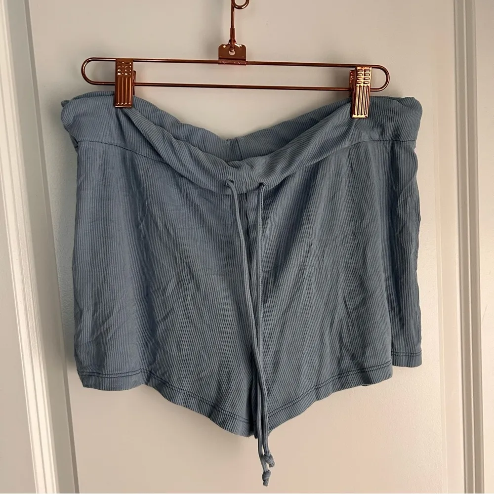 light blue drawstring soft lounge wear sleep wear Eco Rib Short - Image 3