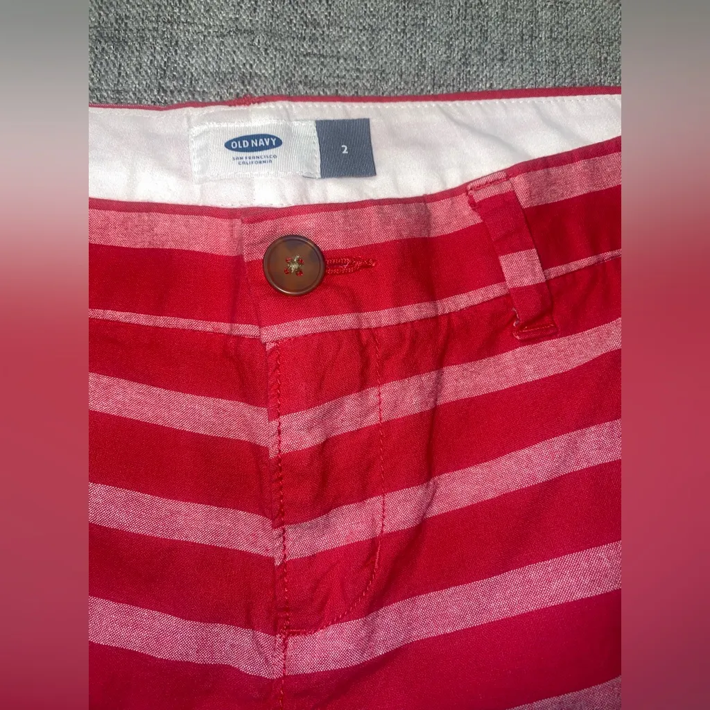 Old Navy Womens Shorts 2 Pink Striped Cotton Casual w/ Pockets - Image 7