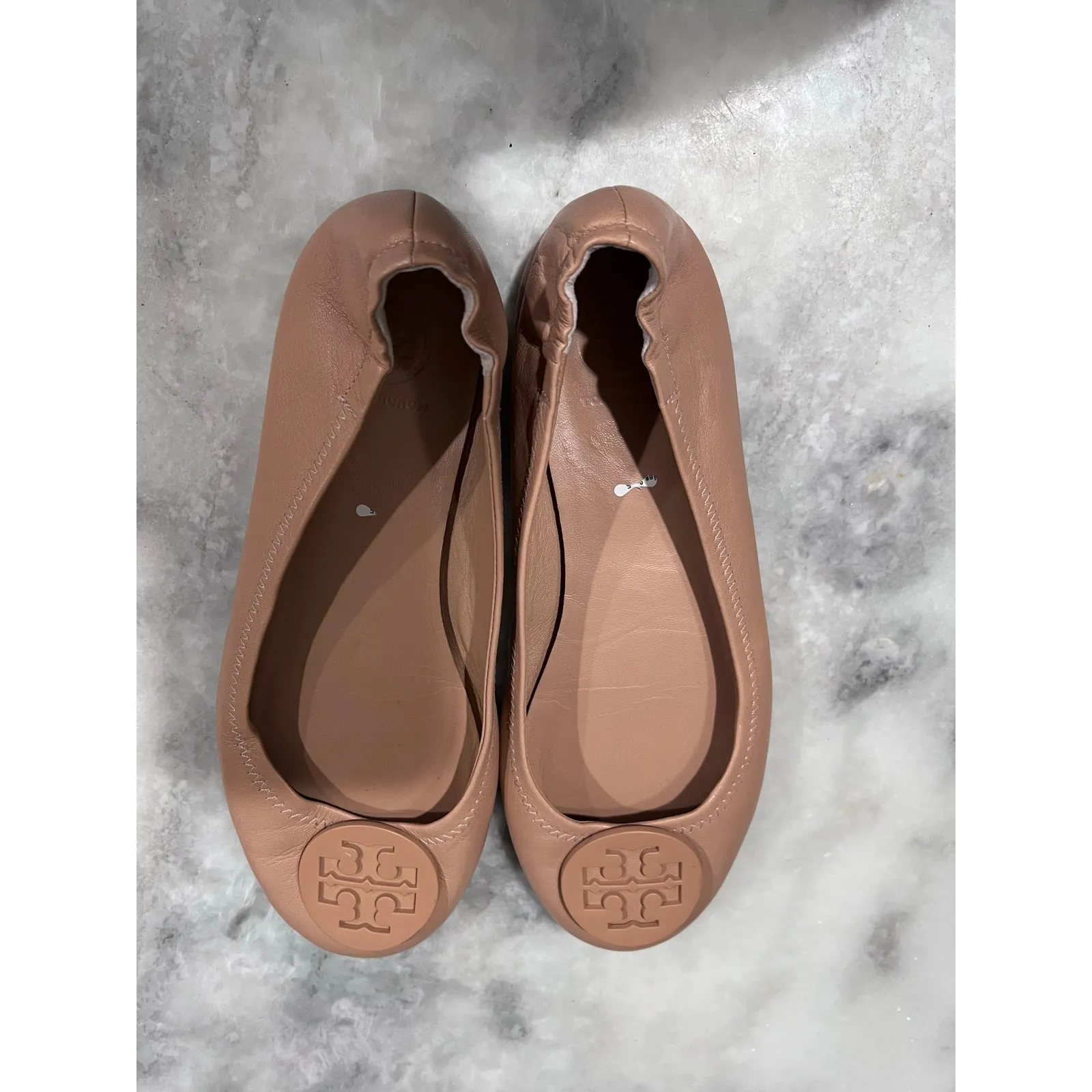Tory Burch Minnie Travel Ballet Flats Shell Pink Leather Size 8 Logo Flats Shoes - Image 7