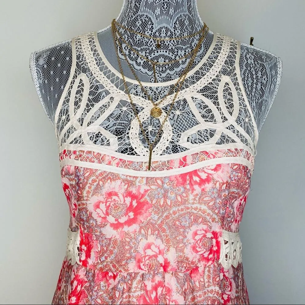 Free People Womens Battenberg Lace Crochet Floral Tiered Maxi Dress Size 2 - Image 7
