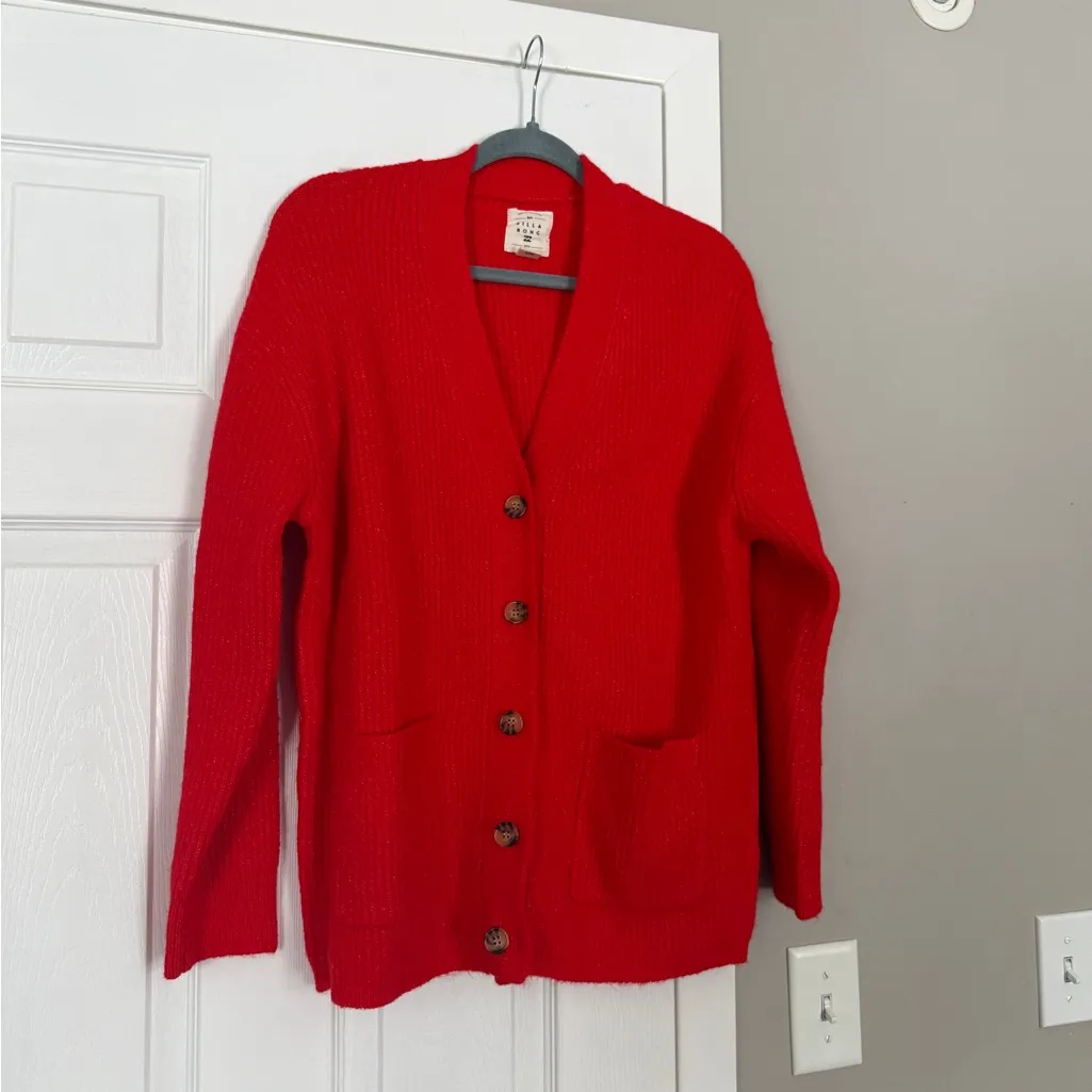 Billabong Red Button Down Sweater Cardigan Holidays Christmas - Image 2
