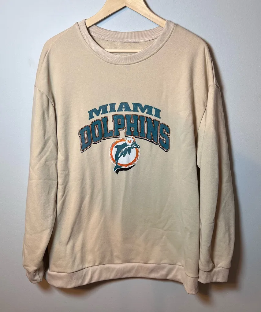 Miami Dolphins Crewneck Women’s XL Beige Pullover Sweatshirt NFL Football - Image 1