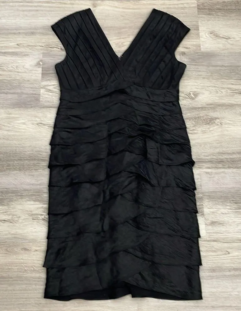Niteline Black Shimmer Sleeveless Shutter Tiered Dress Size 12 - Image 5