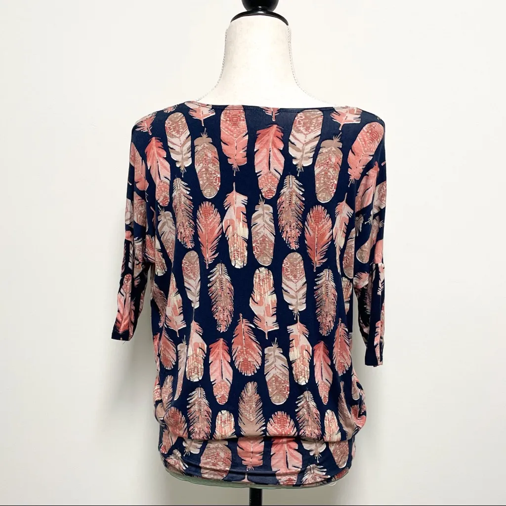 Agnes & Dora Feather Dolman Sleeve Tunic XXS NWT 3/4 Sleeves Navy - Image 6