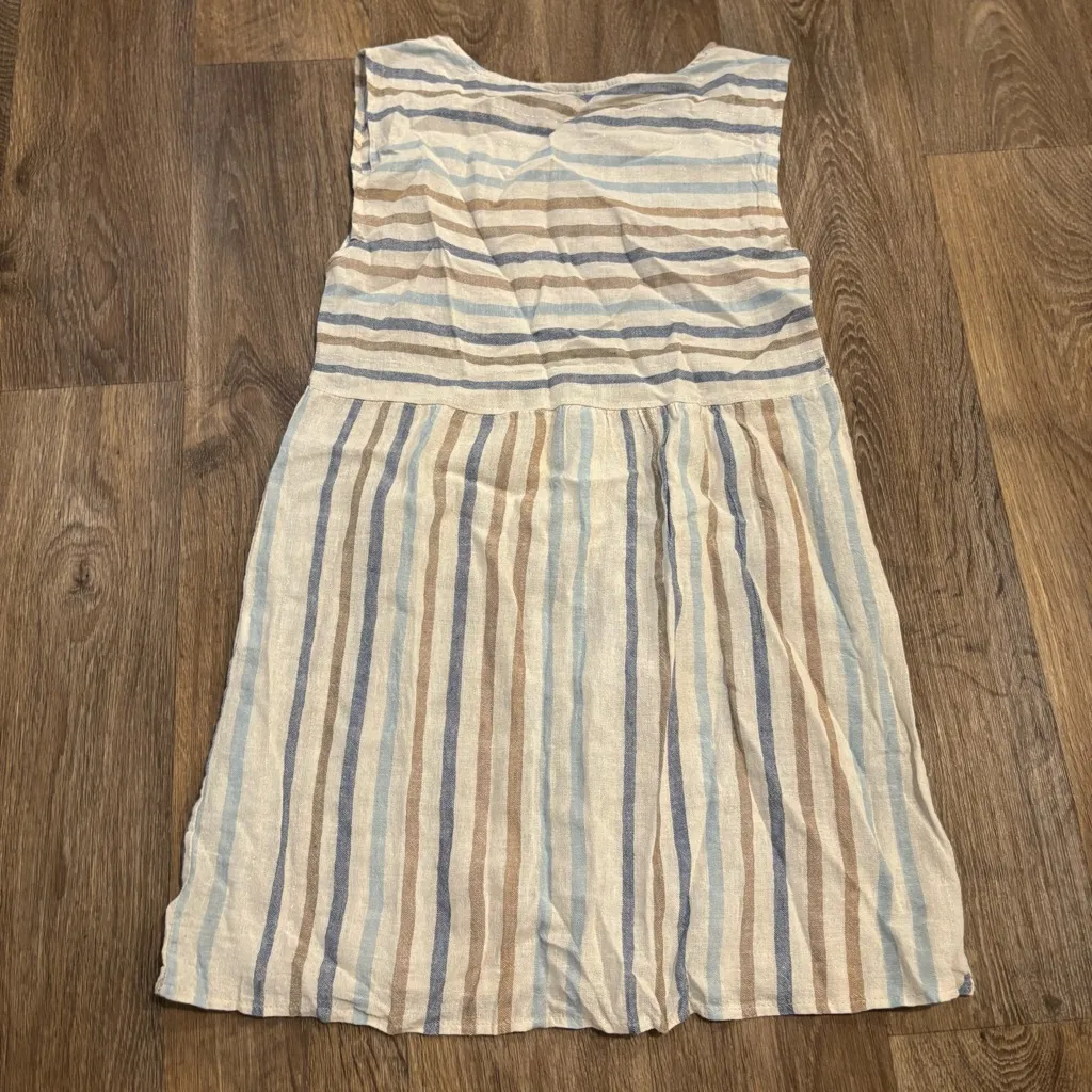 Blu Orchid Linen Striped Midi Dress Made in Italy – Multicolor Boho Summer - Image 2