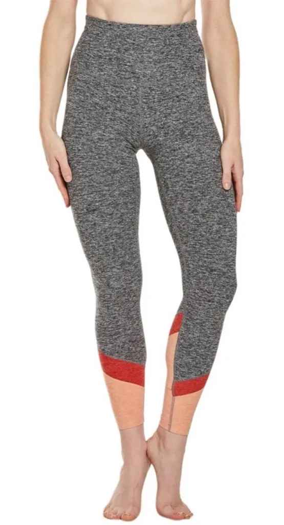 BEYOND YOGA High Waisted Leggings Heathered Grey Pink Colorblock Athletic Size L - Image 1