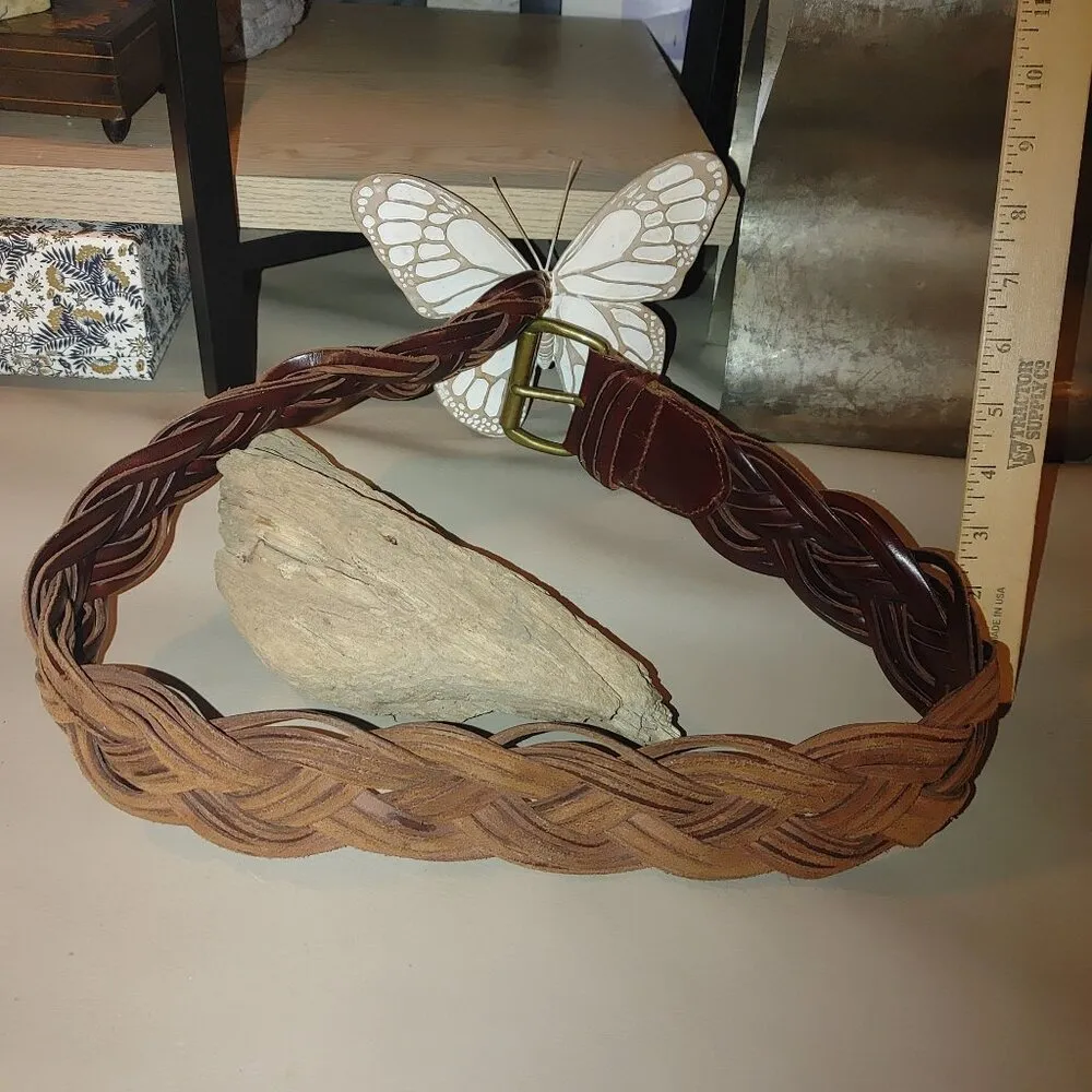 Leather Belt Limited Size 32 Large London Large Braided Paris New York Brown - Image 4