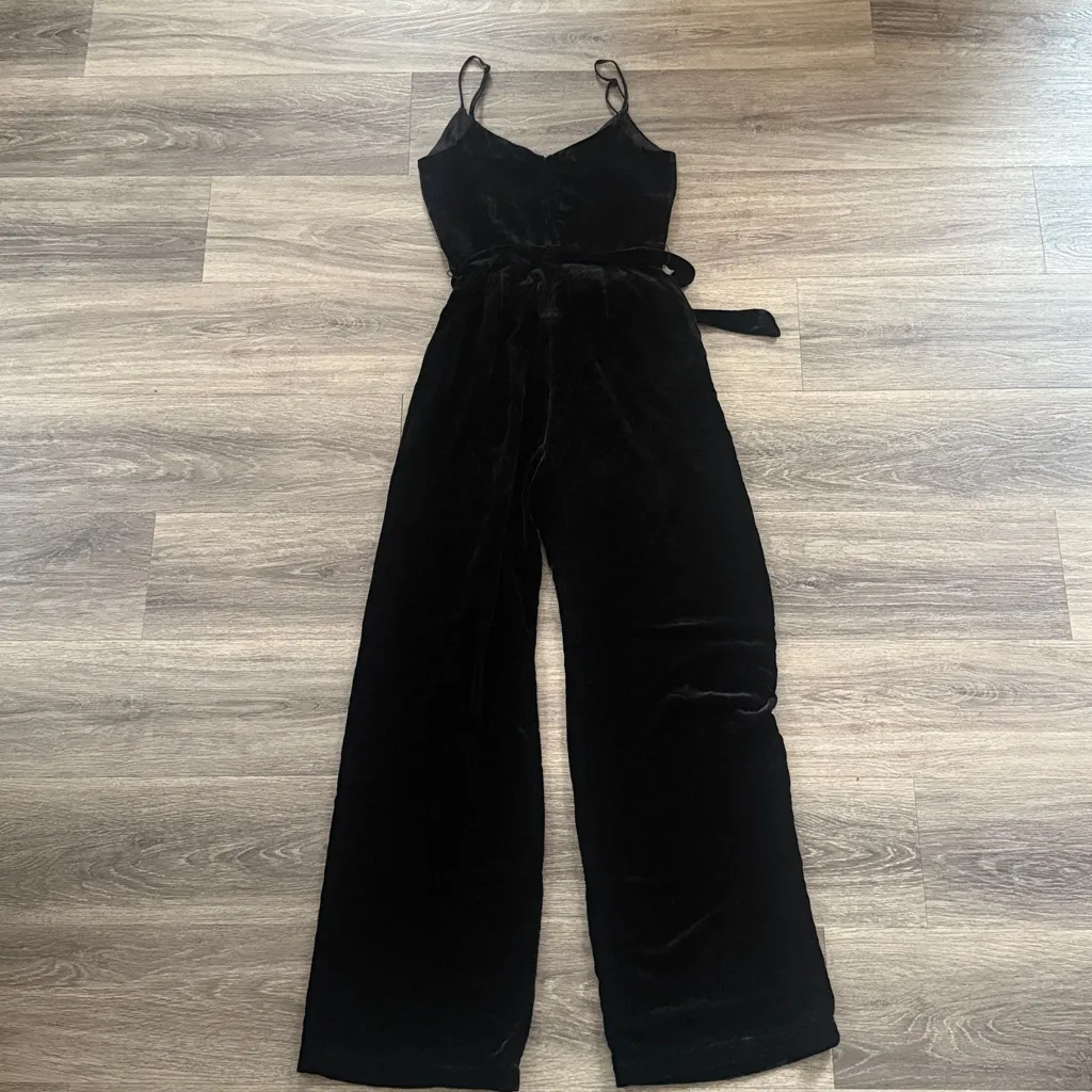 L'AGENCE Black Velvet Camisole Jumpsuit Size 2 Wide Leg Silk Blend - Image 3