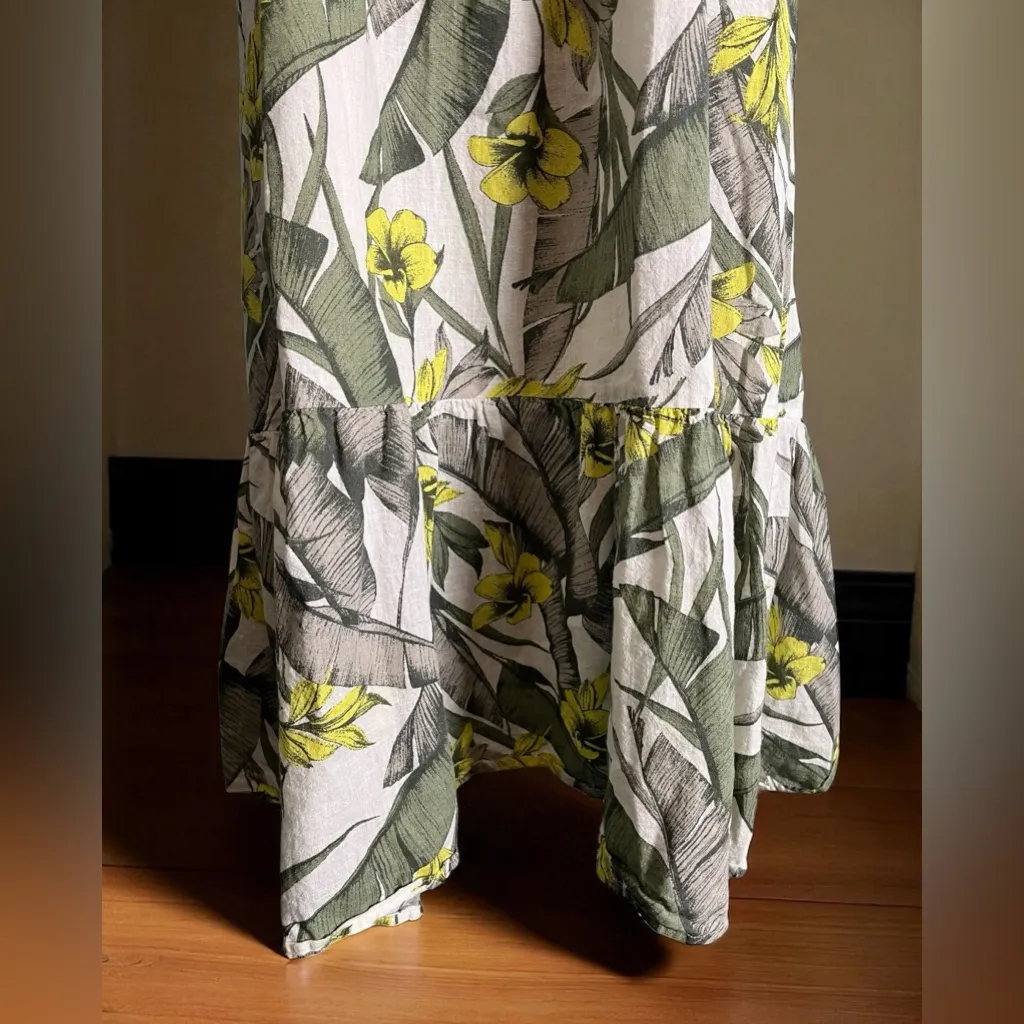 Banana Republic Linen Blend - Palm Floral - Front Knot - Midi Dress. Size 8 - Image 6