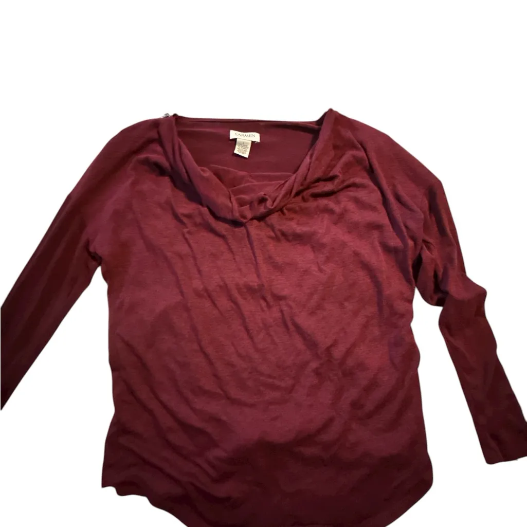 Women's Burgundy Long Sleeve Top with Zippers on the Shoulders - Image 5