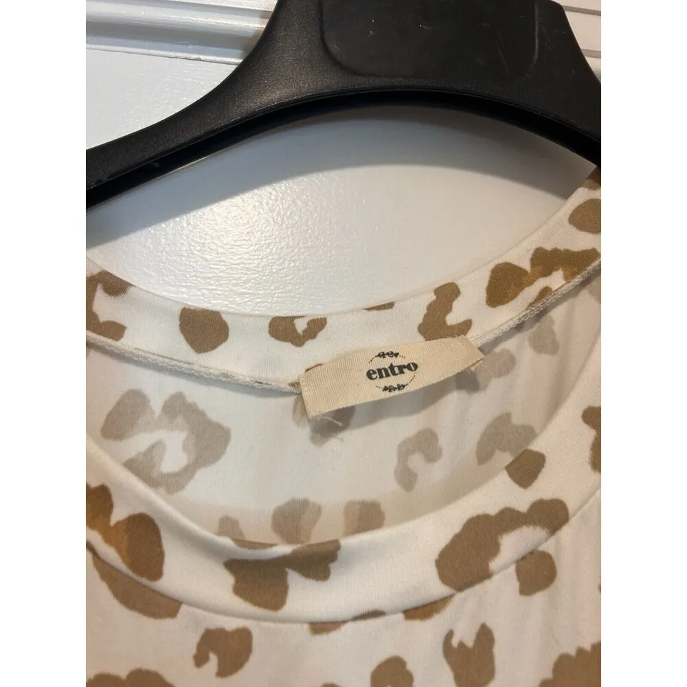 Entro Women's Tiered Babydoll Leopard Dress Size Medium Beige Brown Made in USA - Image 2