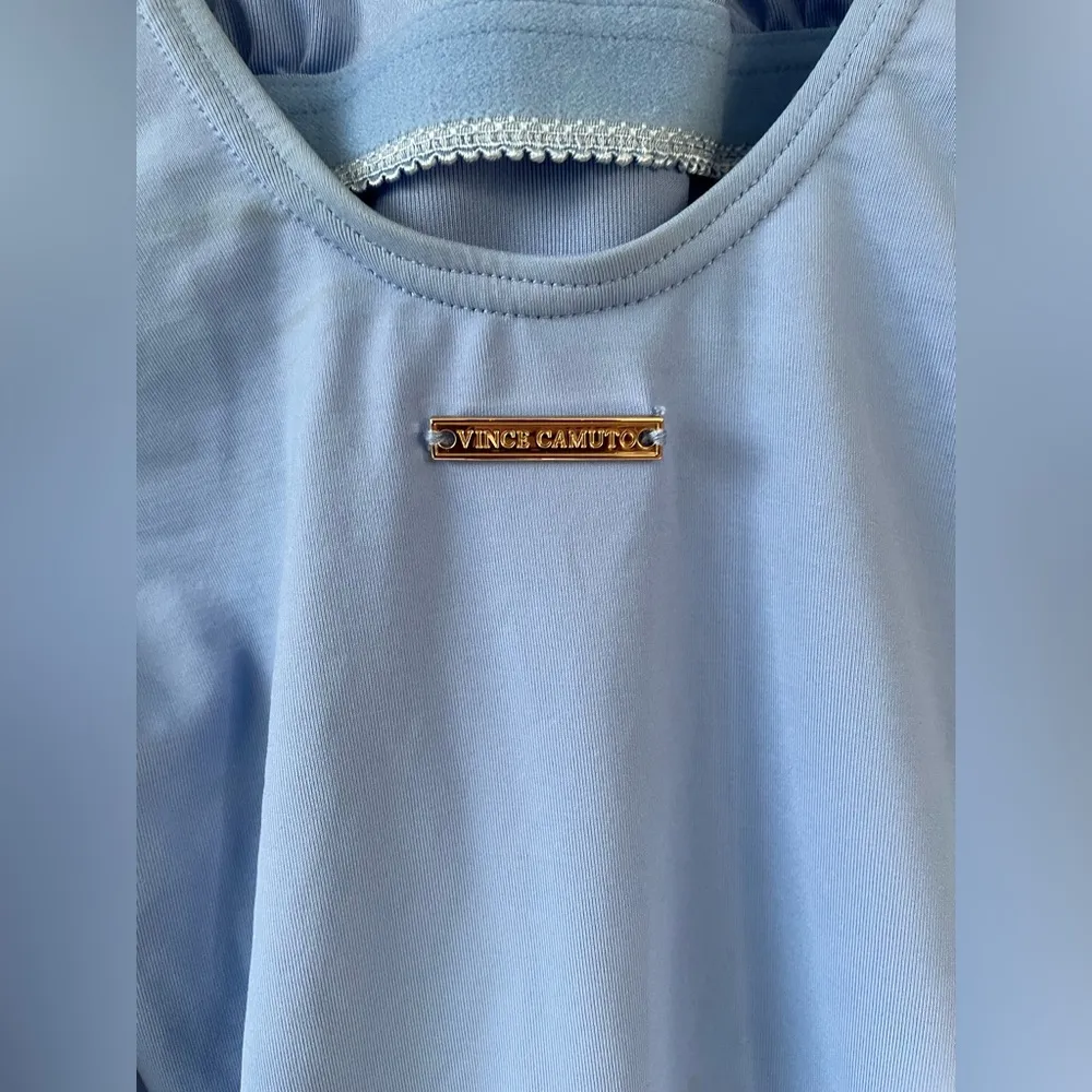 Vince Camaro light blue one piece swimsuit with side lace up tie/coral tassels;M Size M - Image 5