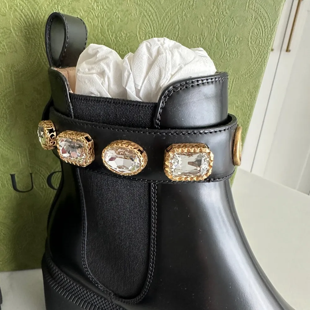 Gucci Crystal Embellished Leather Boots - Image 4