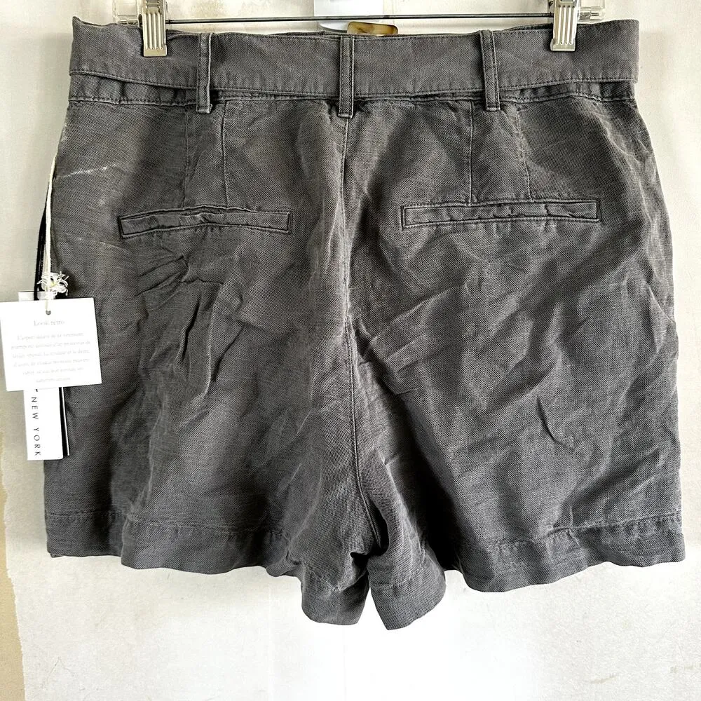 Nicole Miller Vintage Look Shorts Belted Pleated Linen Blend Gray 12 NWT - Image 5
