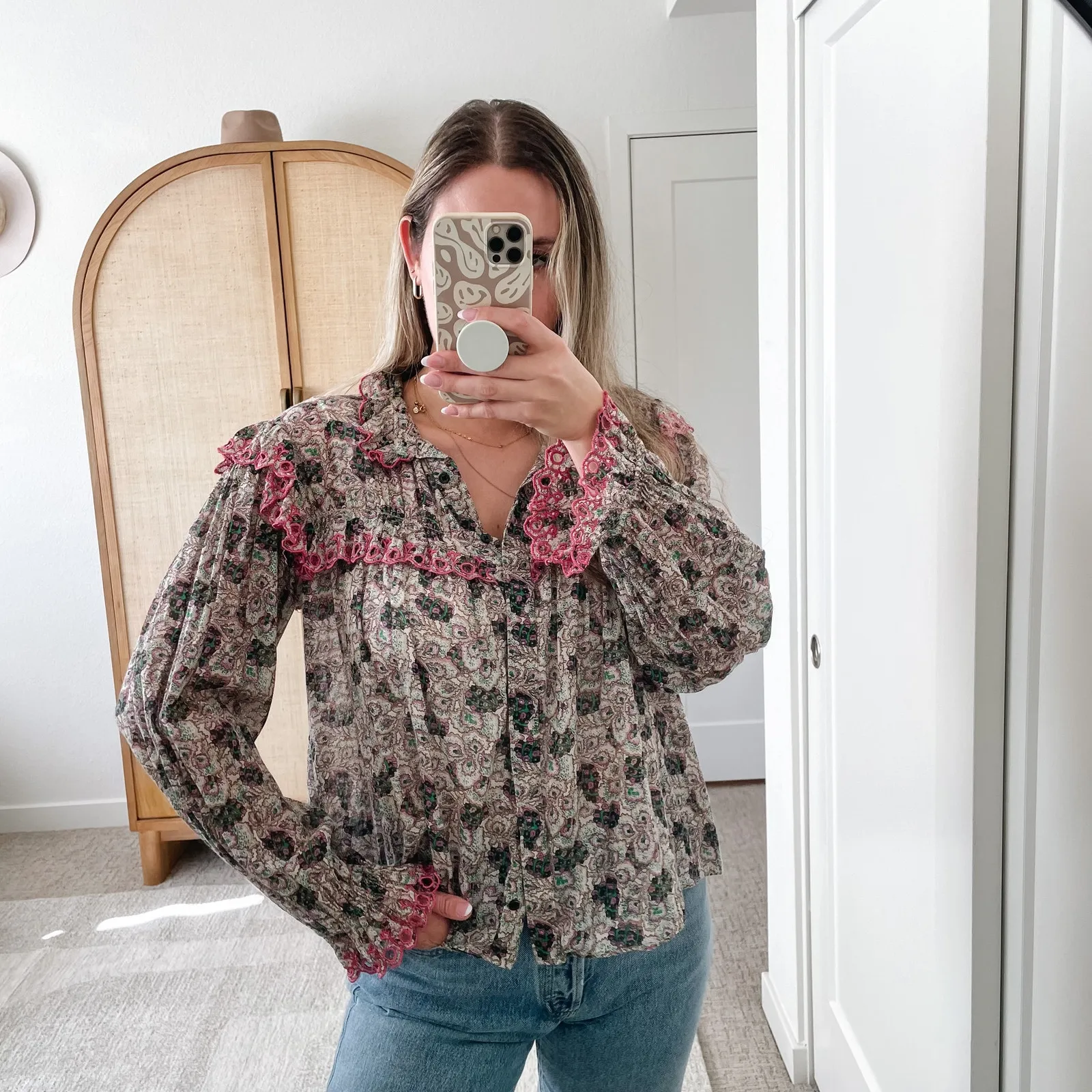 Isabel Marant Etoile Paisley Ruffle Long Sleeve Button Down Top - Image 14
