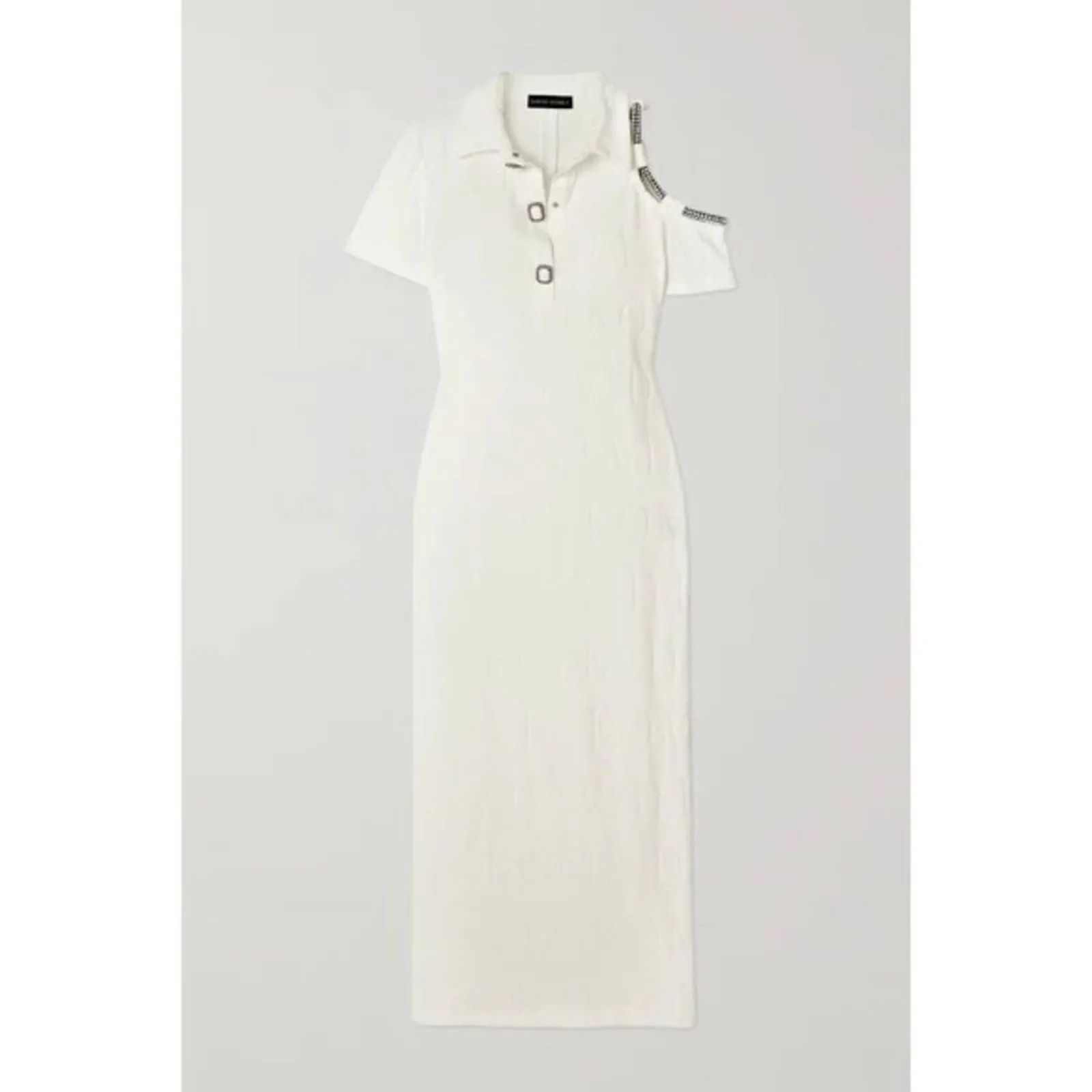 David Koma Crystal Embellished DK Intarsia Terry Logo Midi Dress White Size US 6 - Image 16