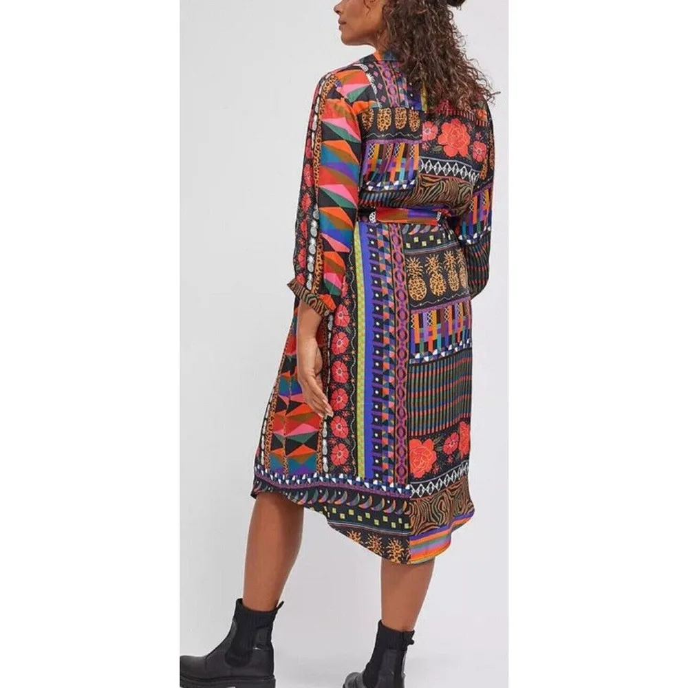 NWT Farm Rio Anthropologie Ciela Midi Shirt Dress Size XS Boho 3/4 Sleeve Floral - Image 4