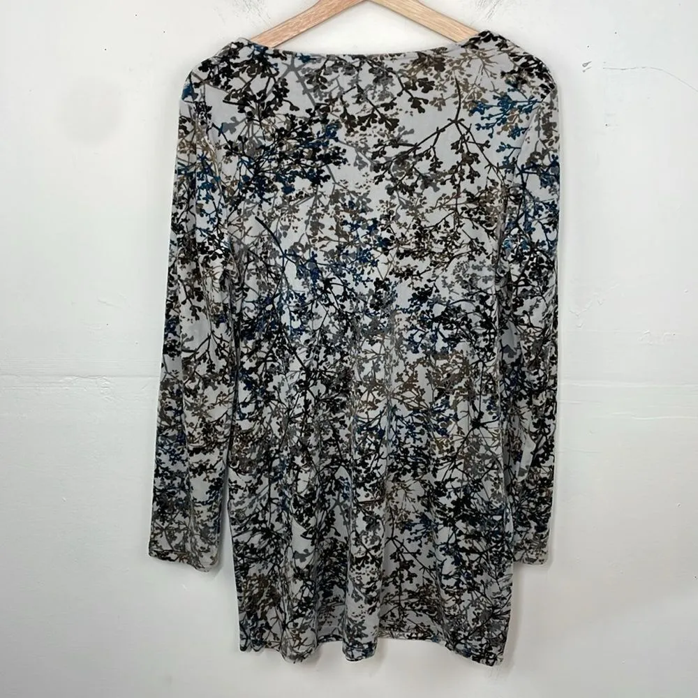 J. Jill Pure Jill Zinc Calm VinesVelour Tunic Blue Brown Stretch Size Small - Image 8