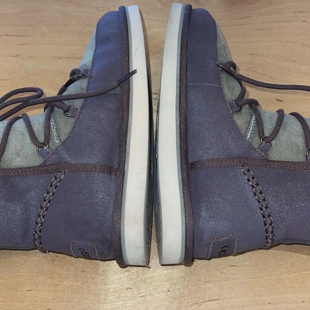 UGG AUSTRALIA LODGE CHOCOLATE/OLIVE GREEN SHEEPSKIN SUEDE BOOTS SIZE‎ 5 US - Image 5