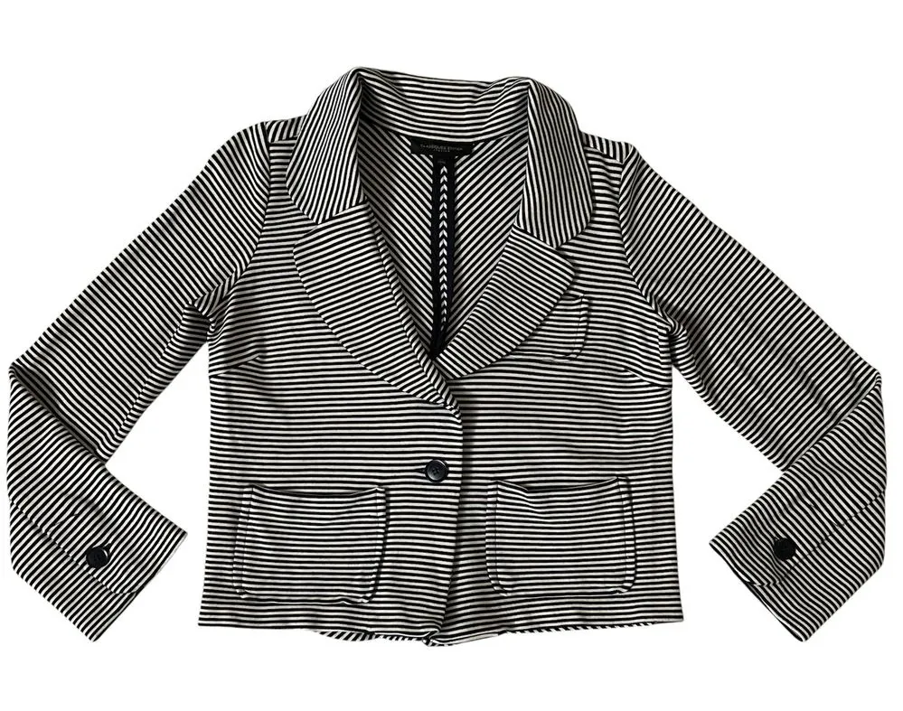 Stylish Black and White Striped Blazer Jacket Casual Office Wear - Image 1