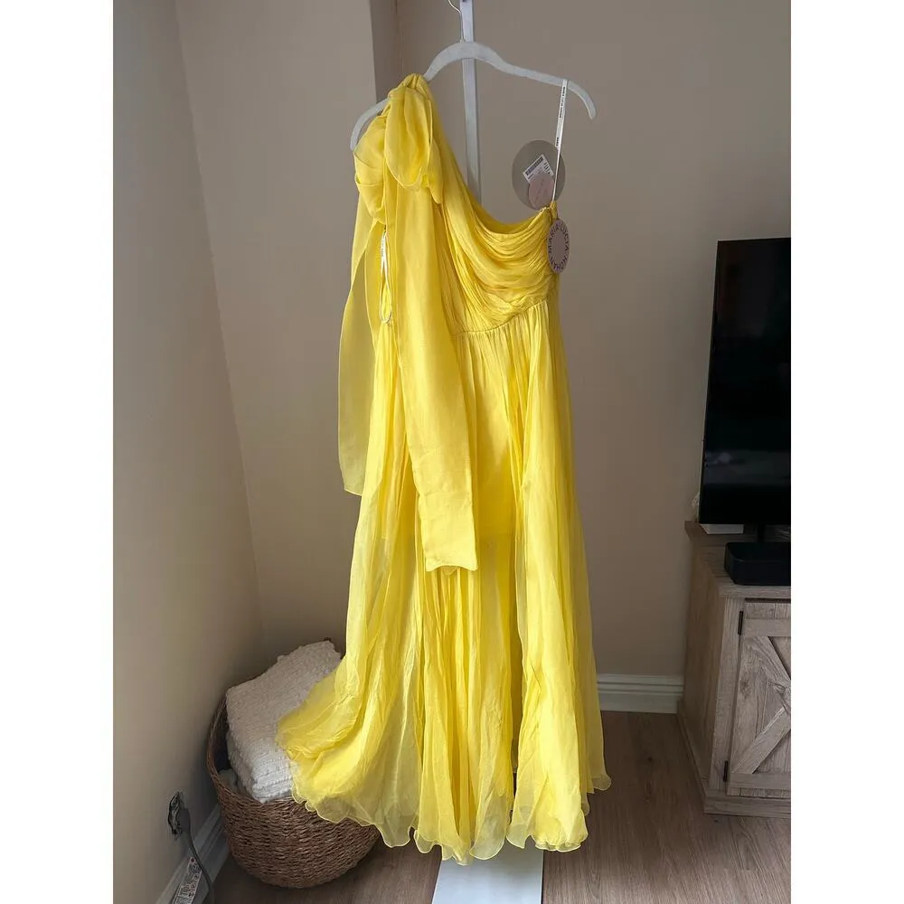 NEW NWT Maria Lucia Hohan Silk Crepon Gown Yellow size 10 - Image 5