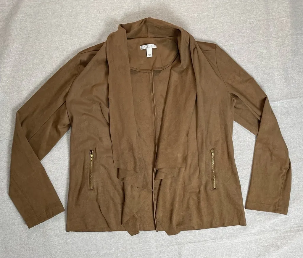 Dana Buchman | Milk Chocolate Brown Faux Suede Waterfall Front Jacket | Large - Image 1