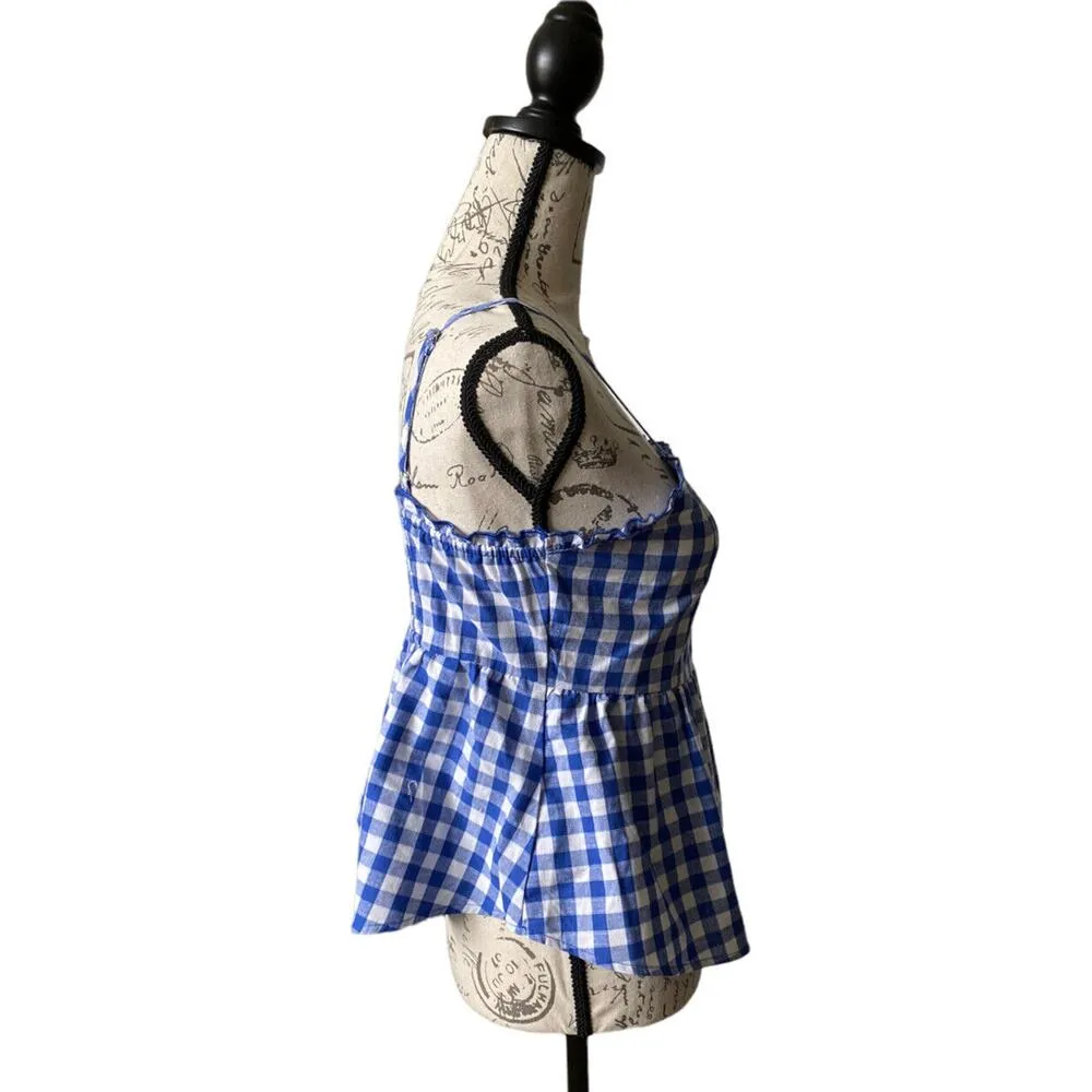 New Love On A Hanger Dazzling Blue White Gingham Smocked Back Tank Top Small - Image 2