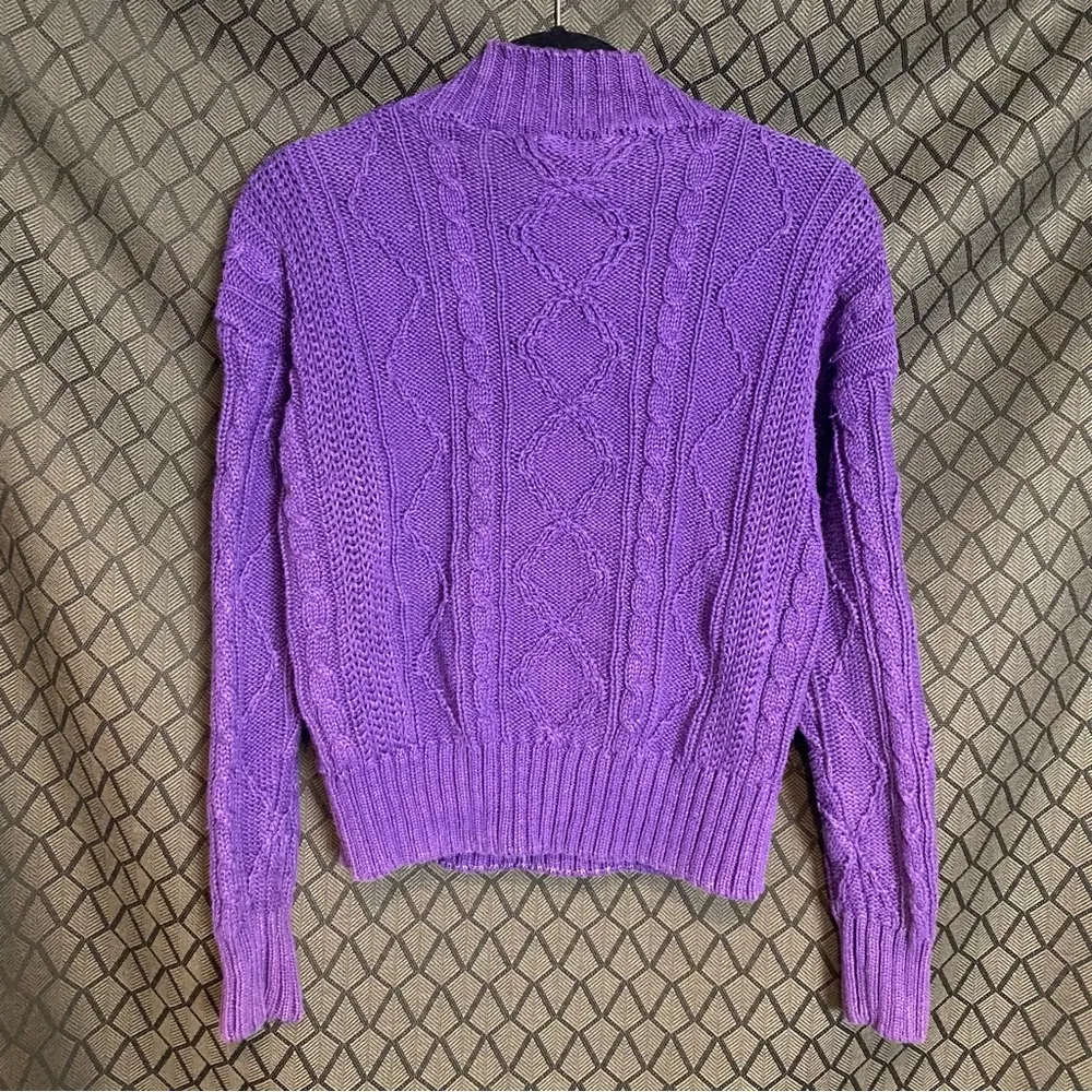 Vintage Purple Cable Knit Sweater mock turtleneck Women’s Size Medium - Image 5