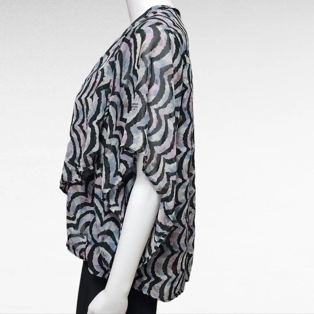 Ali & Kris Lavender Black Scalloped Pattern Open Front Kimono Size Large - Image 3