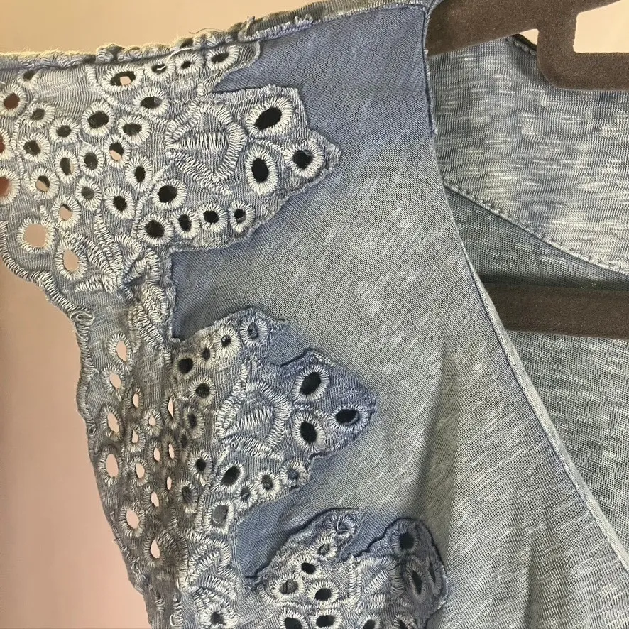 Soft Surroundings Petite Medium Blue Jumpsuit Crochet Detail Sleeveless New - Image 5