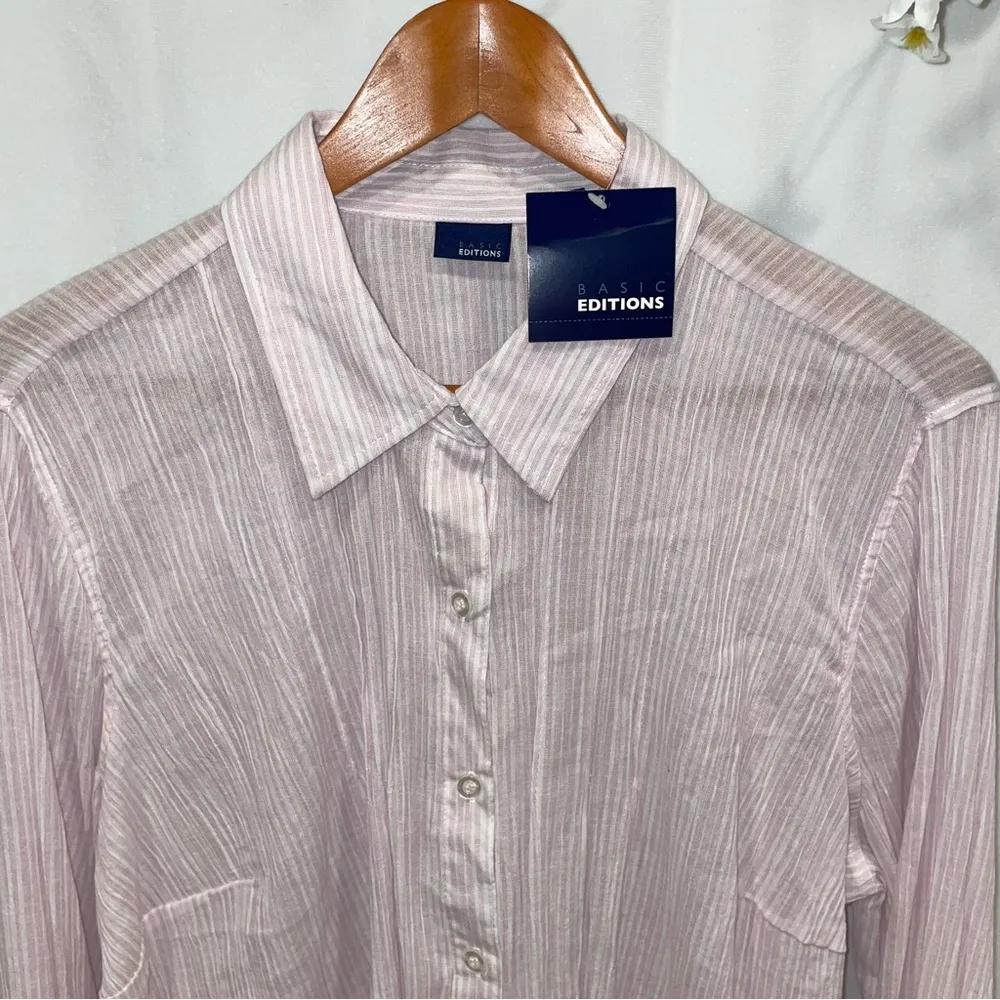 Y2K NWT deadstock pink white striped breezy button down shirt New Editions Size XL - Image 7