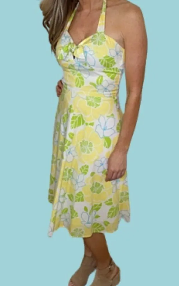 #45 Fit and Flare Halter Floral Cotton Sundress Yellow Size 2P - Image 2
