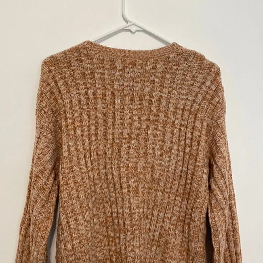 BLANK NYC BLANKNYC Heather Ribbed Crewneck Sweater Tan Brown White Marled Winter - Image 13