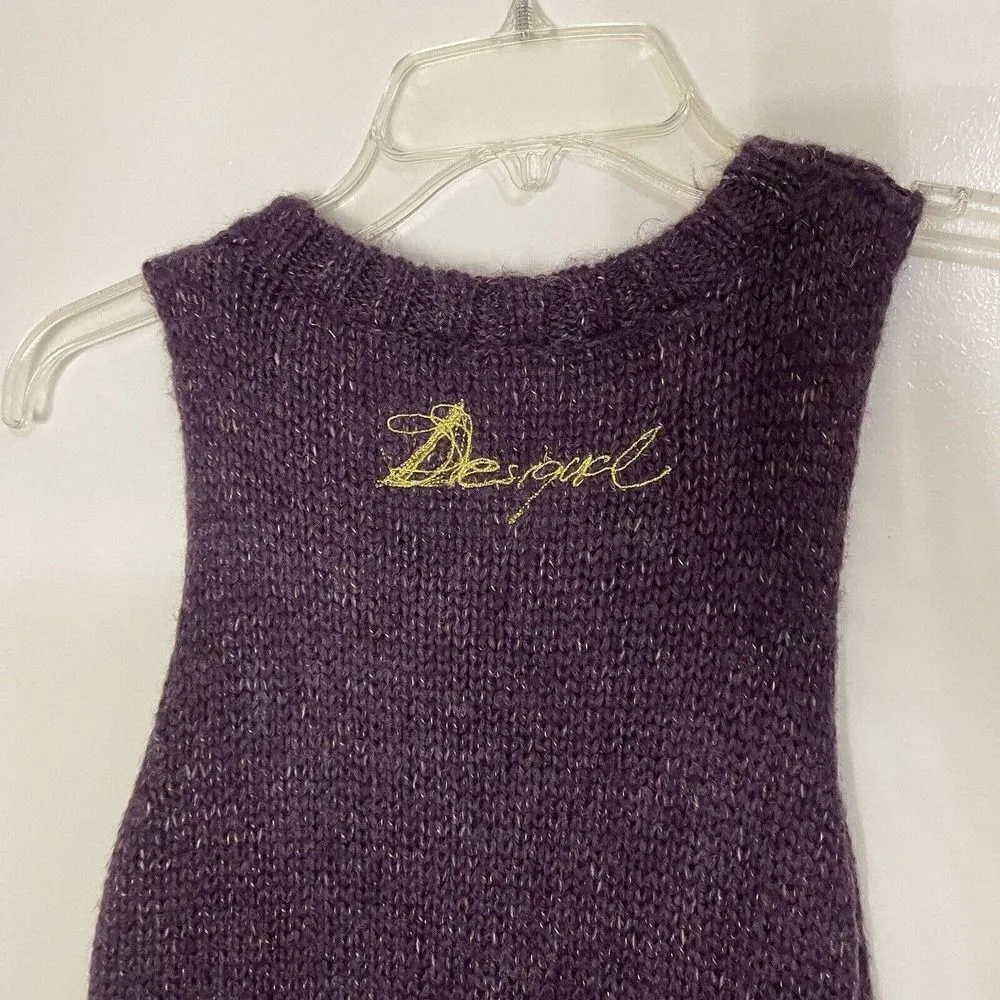 DESIGUAL purple knit acrylic wool floral embroidered sequin vest tunic sweater S - Image 5