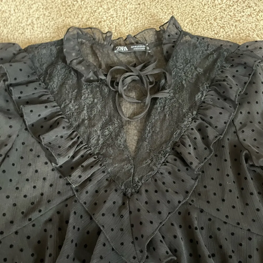 Black mesh Polk a dot long sleeve ruffle top dress never worn - Image 9