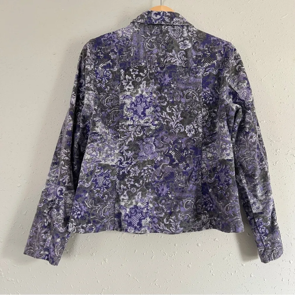 Christopher & Banks Vintage Floral Purple Corduroy Jacket Spring Lavender Medium - Image 4