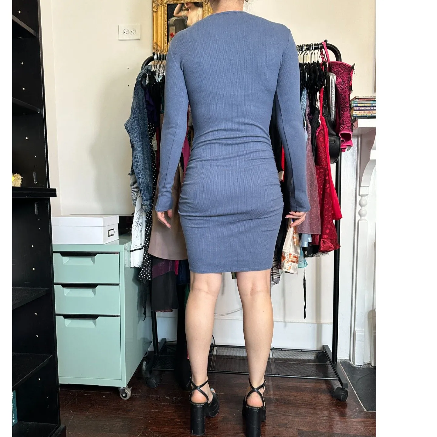 Michael Stars Jordan Ruched Long Sleeve Body-con Dress In Blue Size Small - Image 7